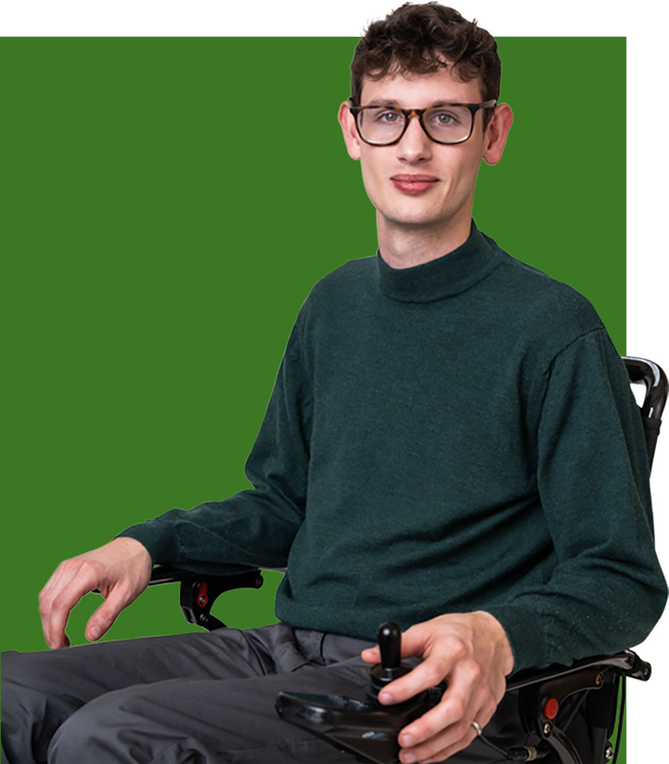 Portrait of a confident young man with Friedreich ataxia.